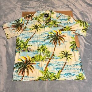 Quiksilver Blue and Green Hawaiian Tropical Men's Shirt Button Down XL NWT
